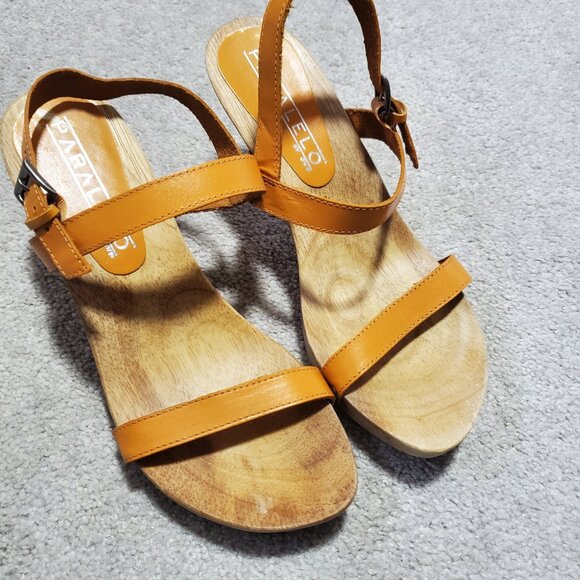 PARALELO by GVA Leather and Wood Heels Sandals Shoes Strappy Gold Women 36, 5.5 - Picture 4 of 11